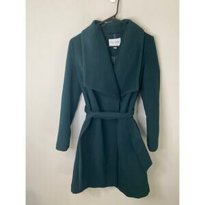 Cole Haan Wool Blend Belted Wrap Coat, Dark Green Size 2